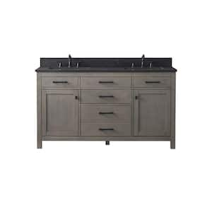 Jasper 60 in. W x 22 in. D x 34 in. H Bath Vanity in Textured Gray with Blue Limestone Top with White Sinks