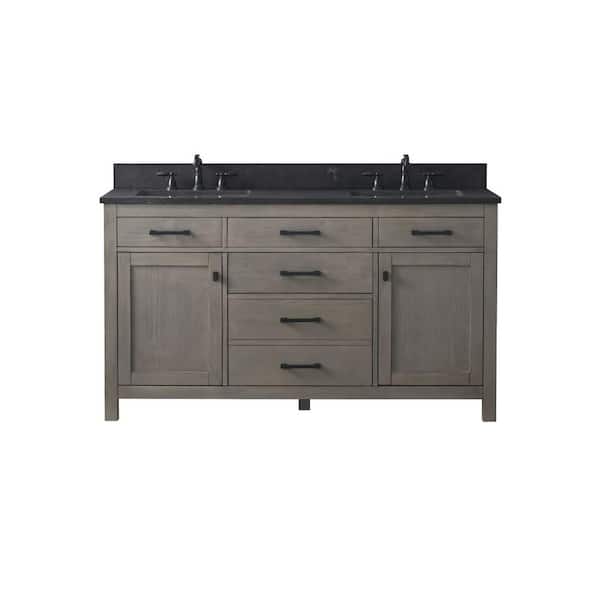 Jasper 60 in. W x 22 in. D x 34 in. H Bath Vanity in Textured Gray with Blue Limestone Top with White Sinks