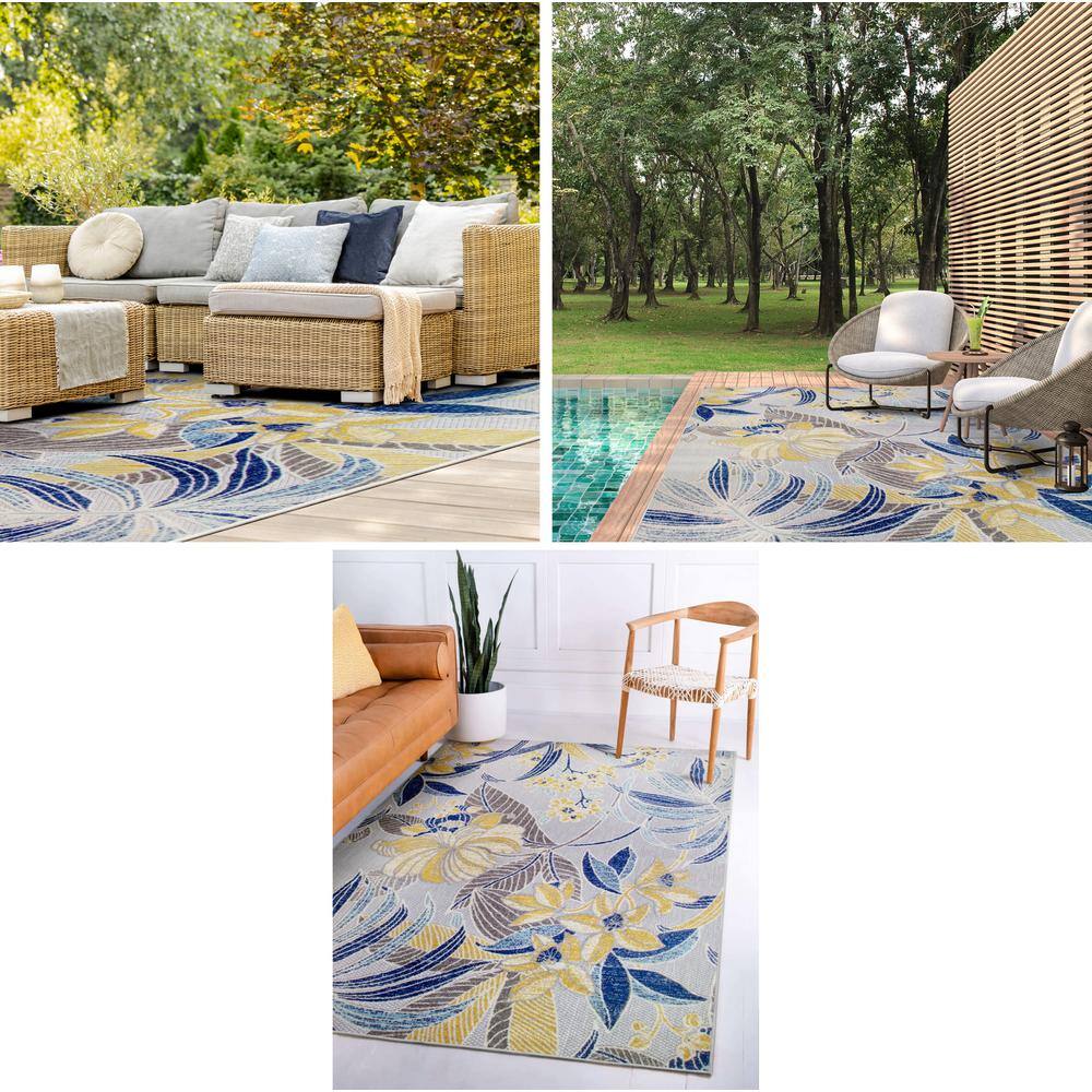 Blue Floral 3' x 5' Reversible Synthetic Area Rug