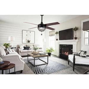 42 in. Integrated LED Black Crystal Ceiling Fan with Light and Remote Control, Reversible