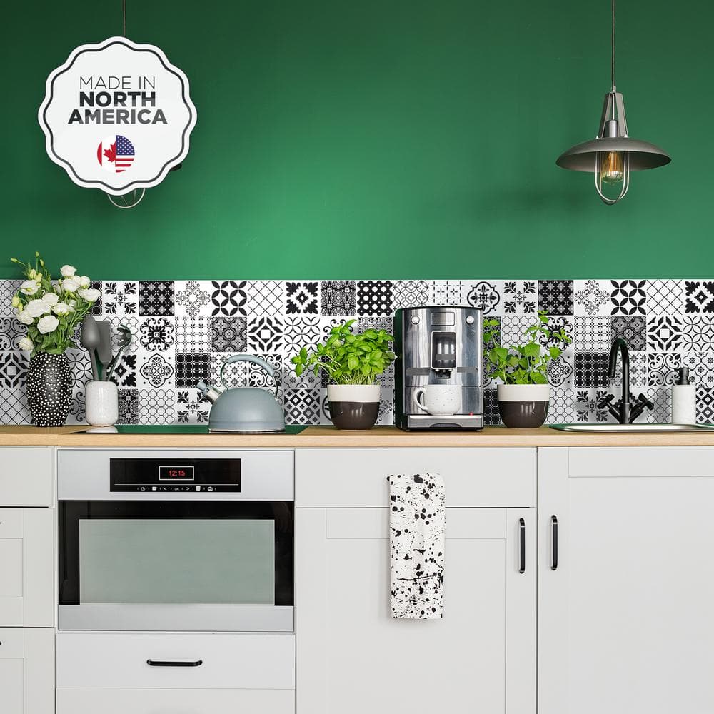 Vintage Black and White Peel and Stick Gel Backsplash Tile