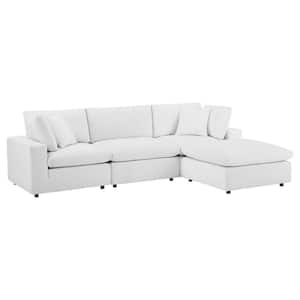Commix 119 in. White Down Filled Overstuffed Performance Velvet 4-Seat Sectional Sofa