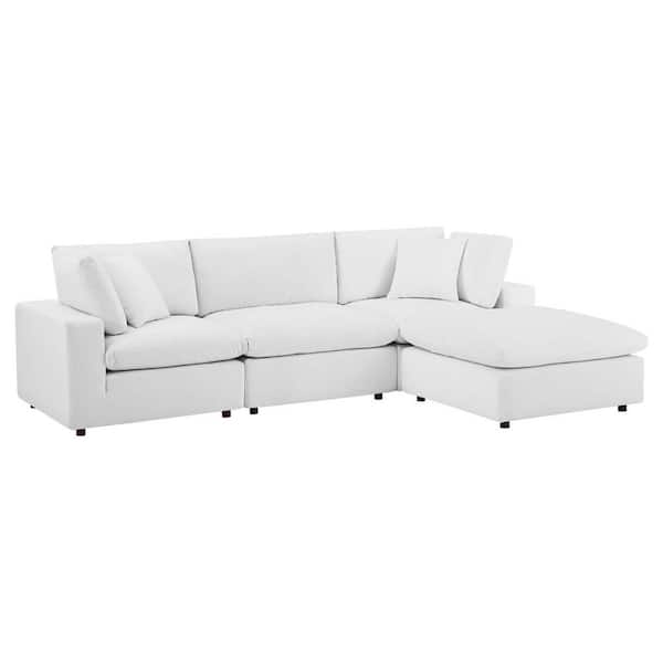 MODWAY Commix 119 in. White Down Filled Overstuffed Performance Velvet 4-Seat Sectional Sofa