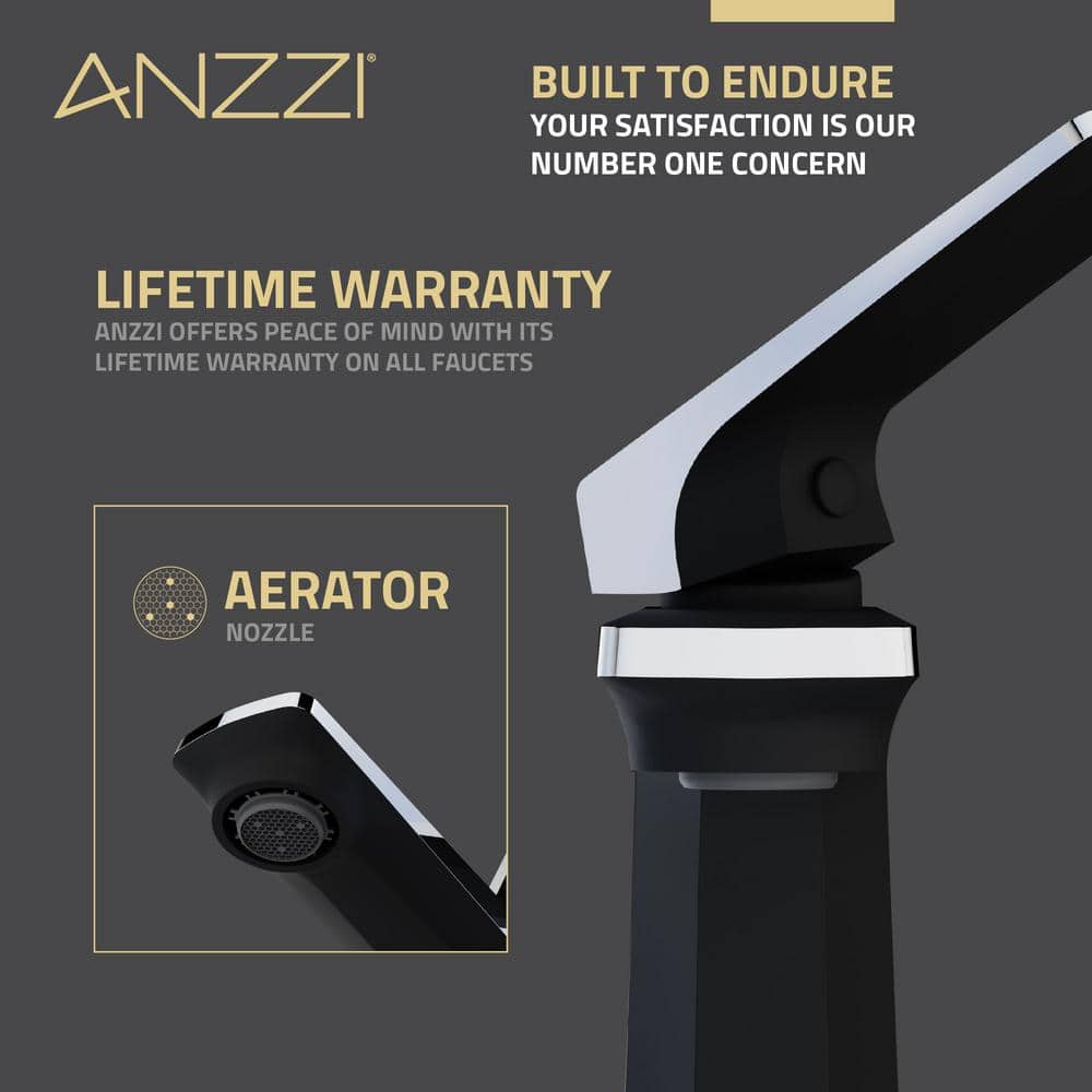 Matte Black and Chrome Single Handle Bathroom Faucet with Pop-Up Drain