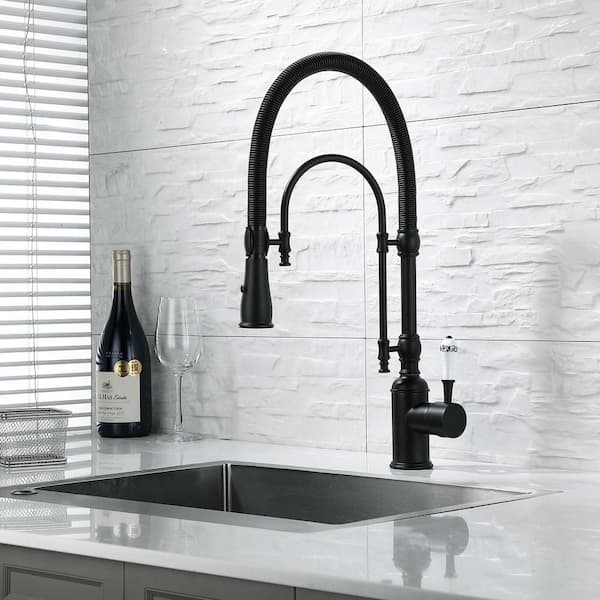 21 in. H 360° Spout Swivel 1-Handle Pull Down Sprayer Kitchen Faucet 1-Hole Faucet w/ 2-Setting Spray in Matte Black