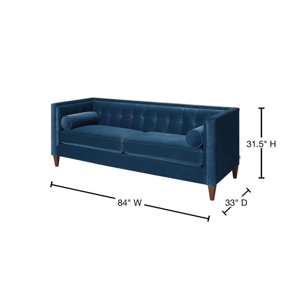 Jack 84" Teal Blue Velvet Tufted Tuxedo Sofa