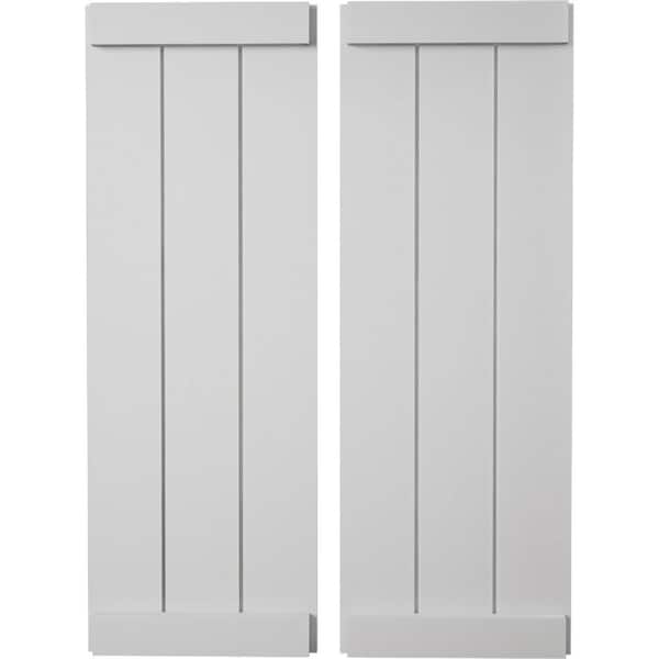 Ekena Millwork 16.5 in. x 48 in. Timberthane Polyurethane 3-Board Joined Board-n-Batten Smooth Faux Wood Shutters, End Batten Pair