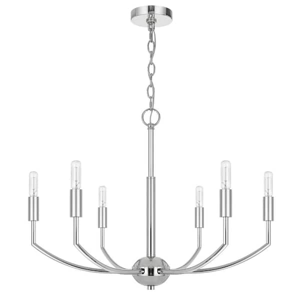 CAL Lighting Maxton 6-Light Chrome Metal Chandelier for Kitchen Island with No Bulbs Included