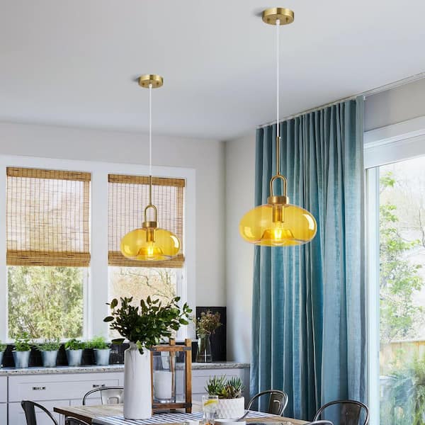 ZHLWIN Yellow Glass Pendant Lights Kitchen Island Gold Pendant