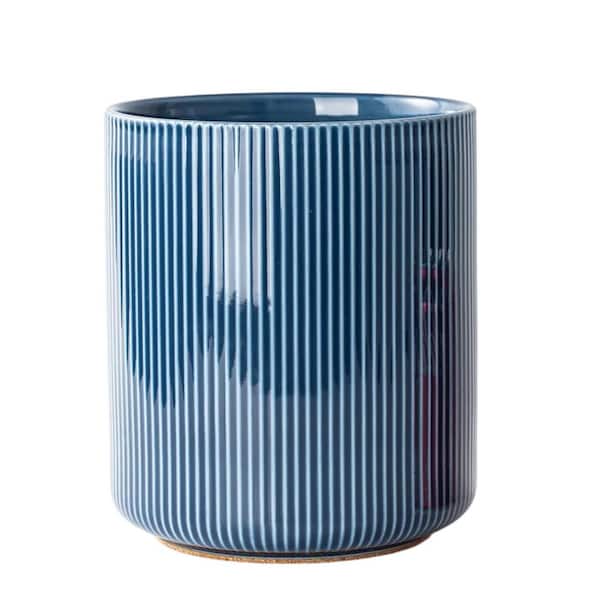 Navy Ceramic Large Cooking Utensil Holder with Cork Mat for Kitchen Decor and Counter