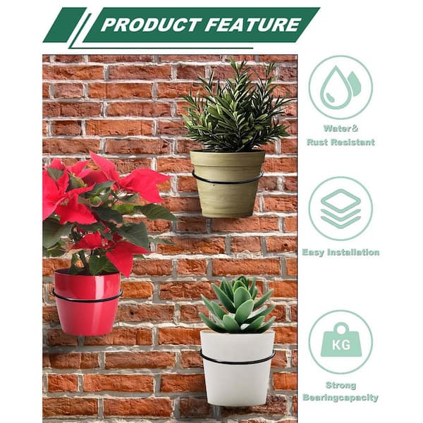 Oyezvary 6 in. Black Metal Wall Mounted Plant Holder-6 Pack Flower Pot Hanger Rings for Indoor and Outdoor Decor