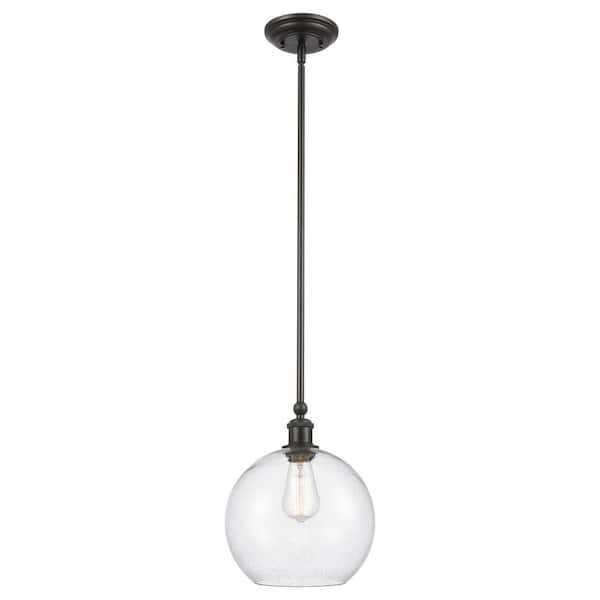 Concord 60-Watt 1-Light Matte Black Standard Mini Pendant Light with Seeded Glass Shade, No Bulbs Included