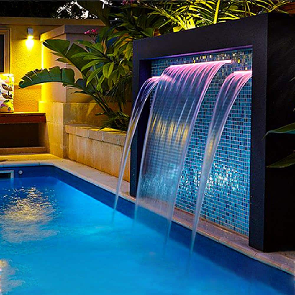 Stainless Steel Pool Waterfall with LED Strip Light