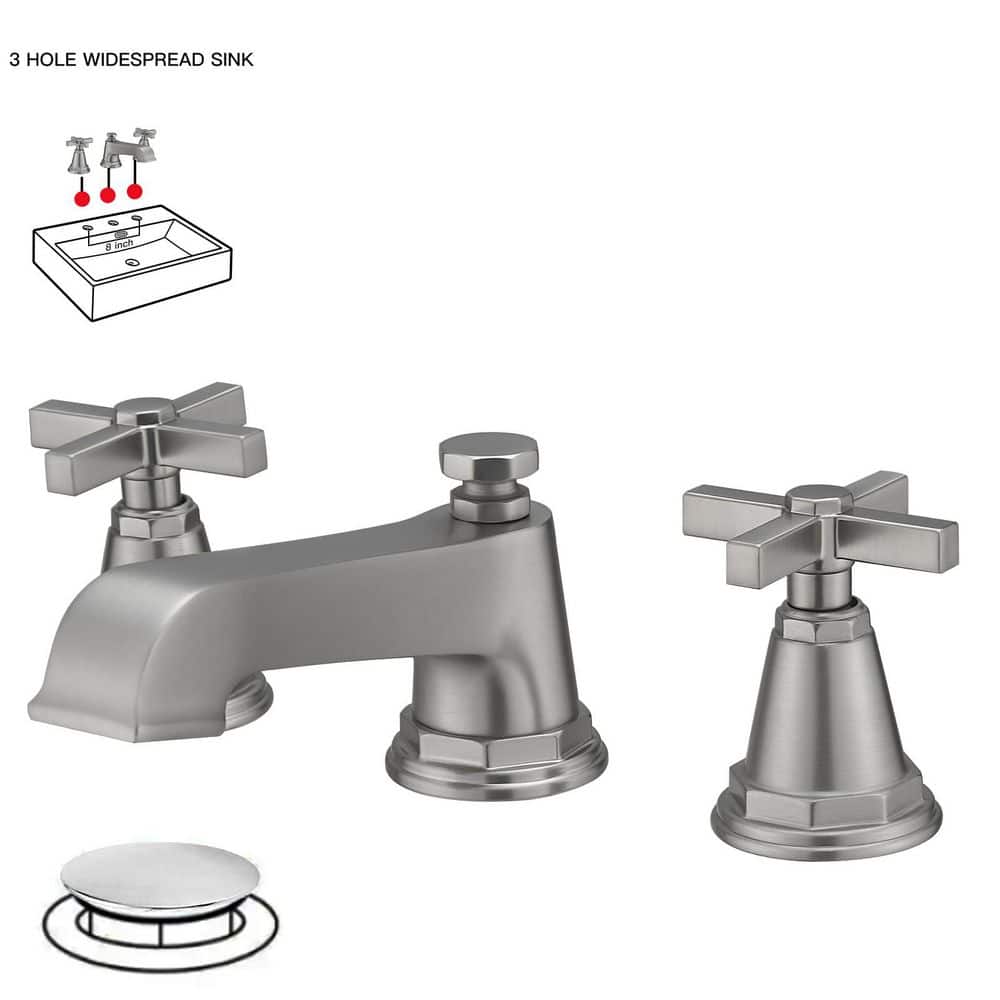 8 in. Widespread Double Handle Low Arc Bathroom Faucet with Drain Kit, Easy to Install, Drip Free in Brushed Nickel price history on PriceWatchPro