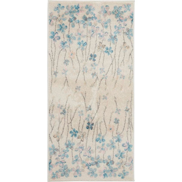 Tranquil Ivory  doormat 2 ft. x 4 ft. Floral Modern Kitchen Area Rug