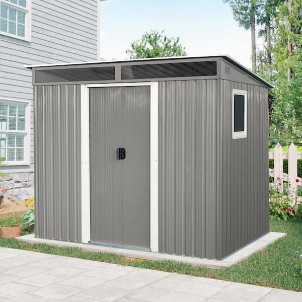 Outdoor Storage Shed 8 ft. W x 6 ft. D Metal Shed with Window and Foundation Gray (48 sq. ft. )