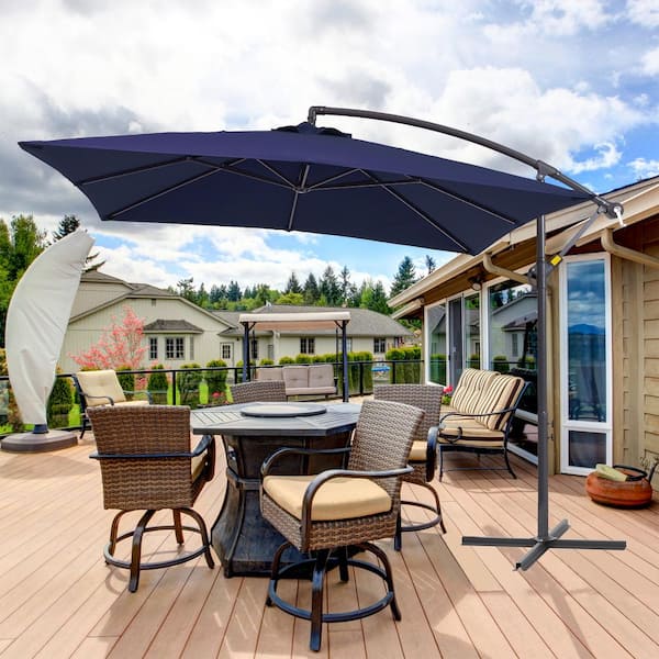 Sonkuki 8.2x8.2 ft. Outdoor Patio Umbrella, Square Canopy Offset Umbrella for Villa Gardens, Lawns and Yard, Navy Blue