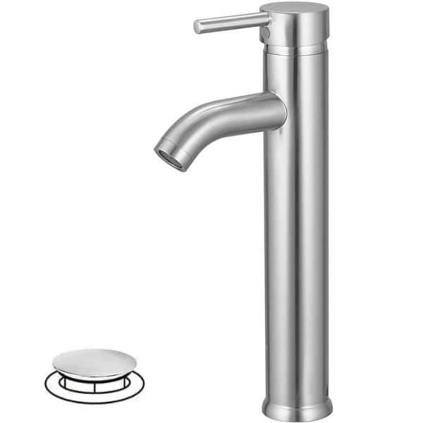 Single Hole Single Handle Bathroom Vessel Sink Faucet with Drain Assembly in Brushed Nickel