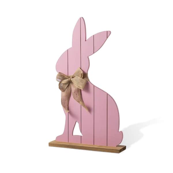 24 in. H Easter Wooden Pink Bunny Porch Decor (KD)
