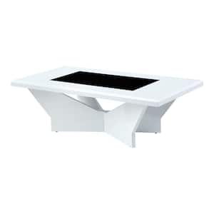Blu Creek 47.25 in. White High Gloss and Black Rectangle Glass Coffee Table