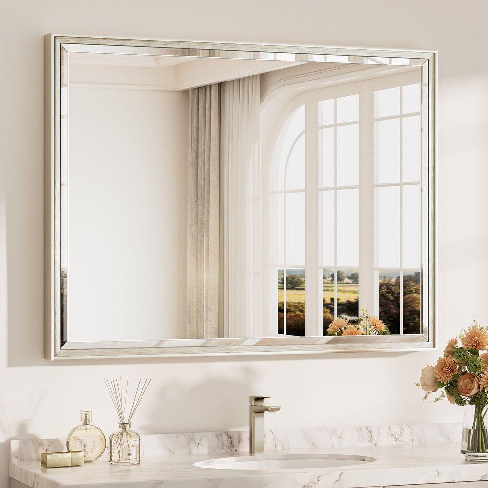KeonJinn 40 in. W x 30 in. H Framed Rectangular Brushed Nickel