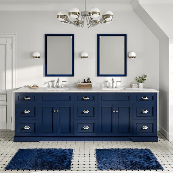 Eviva Epic 96 in. W x 22 in. D x 34 in. H Double Bathroom Vanity in Blue with White Quartz Top with White Sinks