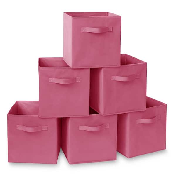 Hot Pink 11 in. x 11 in. Fabric Collapsible Cubes Decorative Basket Storage Bins-Set of 6