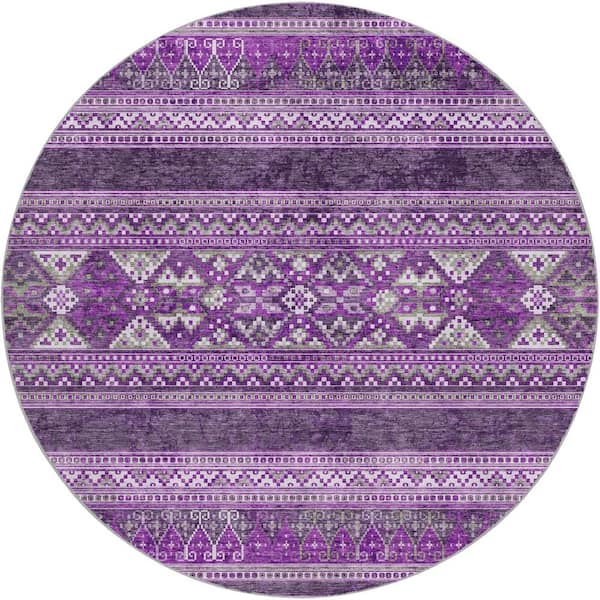 Dream Shag Premium Machine Washable Abstract ADS714 Purple 8 ft. x 8 ft. Round Rug