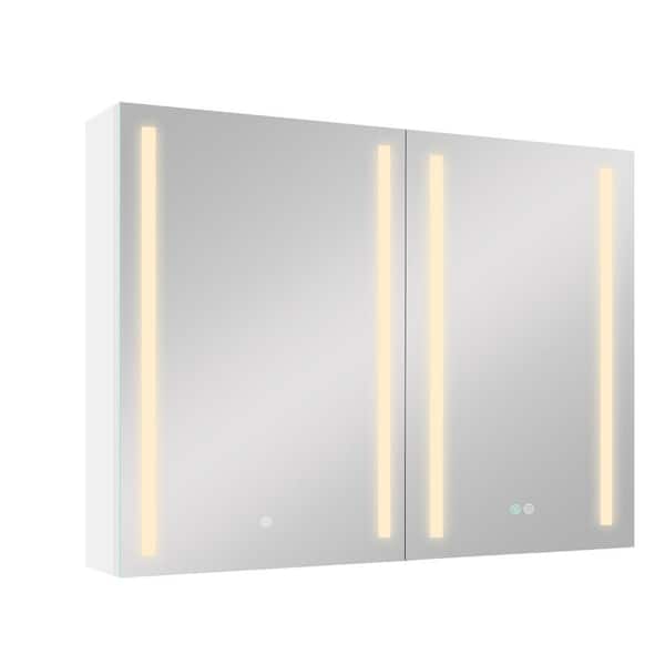 Unbranded Anti-Fog 40 in. W x 30 in. H Rectangular Aluminum Surface Mount LED Medicine Cabinet with Mirror