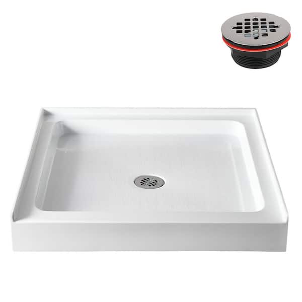 GB-628-516 36 in. x 36 in. Alcove Acrylic Shower Pan Base in Glossy White with Center Drain, Drain Included