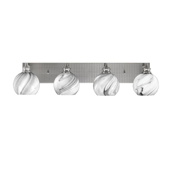 Unbranded Albany 33.25 in. 4-Light Brushed Nickel Vanity Light with Onyx Swirl Glass Shades
