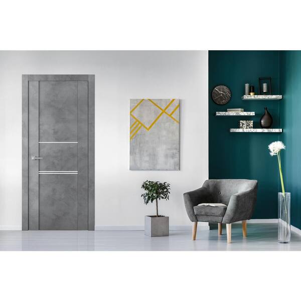 Belldinni Vona 01 2H 18 in. W x 80 in. H x 1-3/4 in. D 1-Panel Solid Core Dark Urban Prefinished Wood Interior Door Slab, Dark Gray/Dark Urban