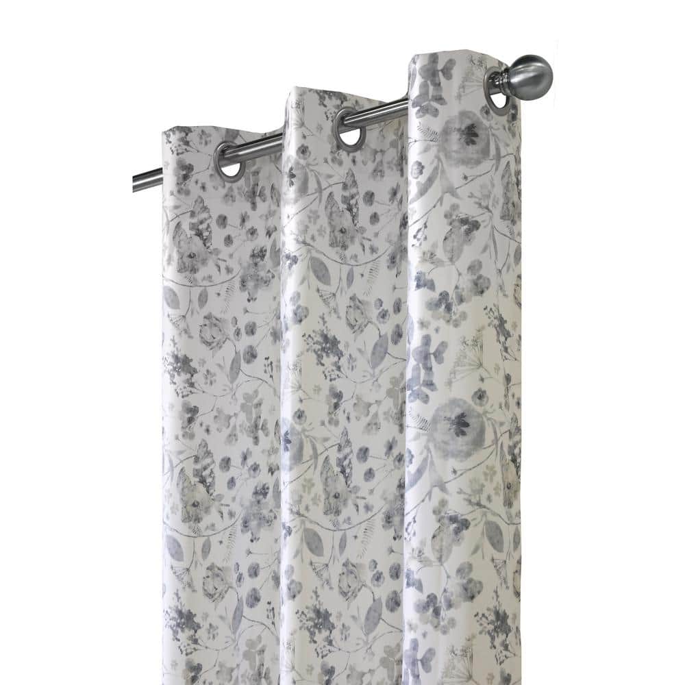 Floral Silver Polyester Blackout Grommet Curtain Panel 52 x 95