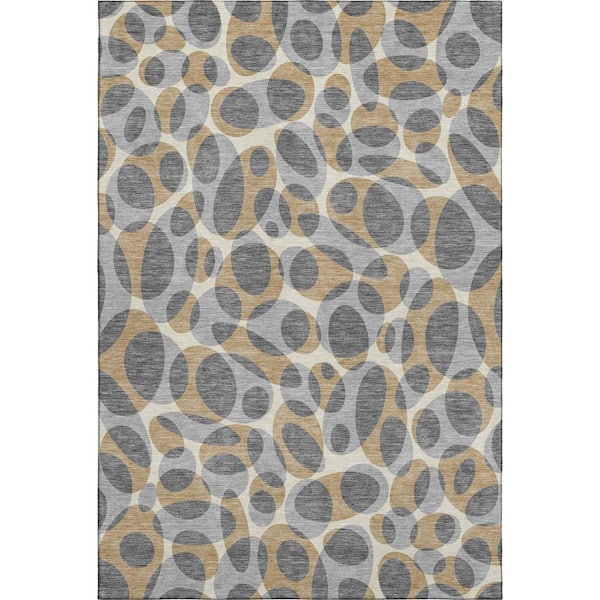 Mayfield Premium Machine Washable Abstract AMF2536 Gray 3 ft. x 5 ft. Area Rug