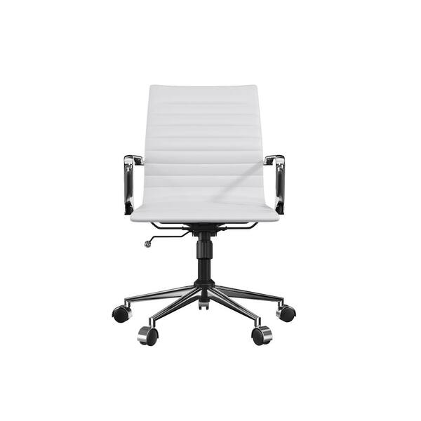 Boyel Living White Swivel Mid Back Vegan Leather Ergonomic Chairs, Office Desk Chair with Adjustable Height and Lumbar Support