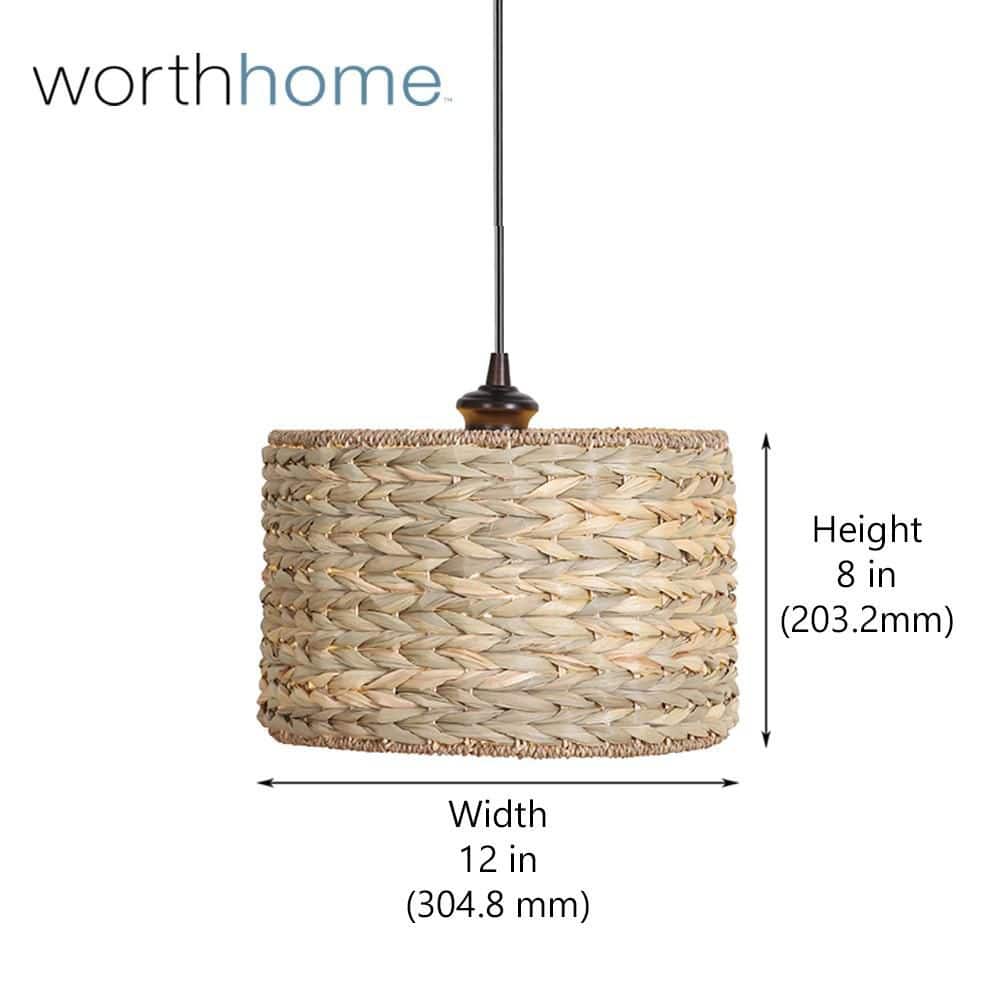 Bronze LED Drum Pendant with Seagrass Shade