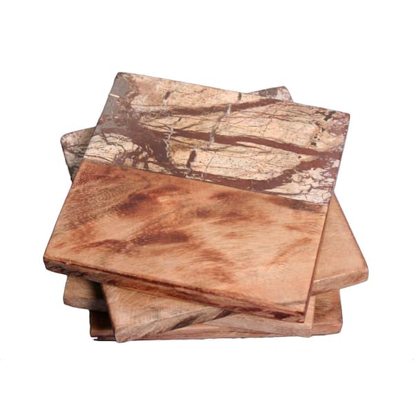 Olive Wood Square Coasters - Set of 4 - Naturally Med
