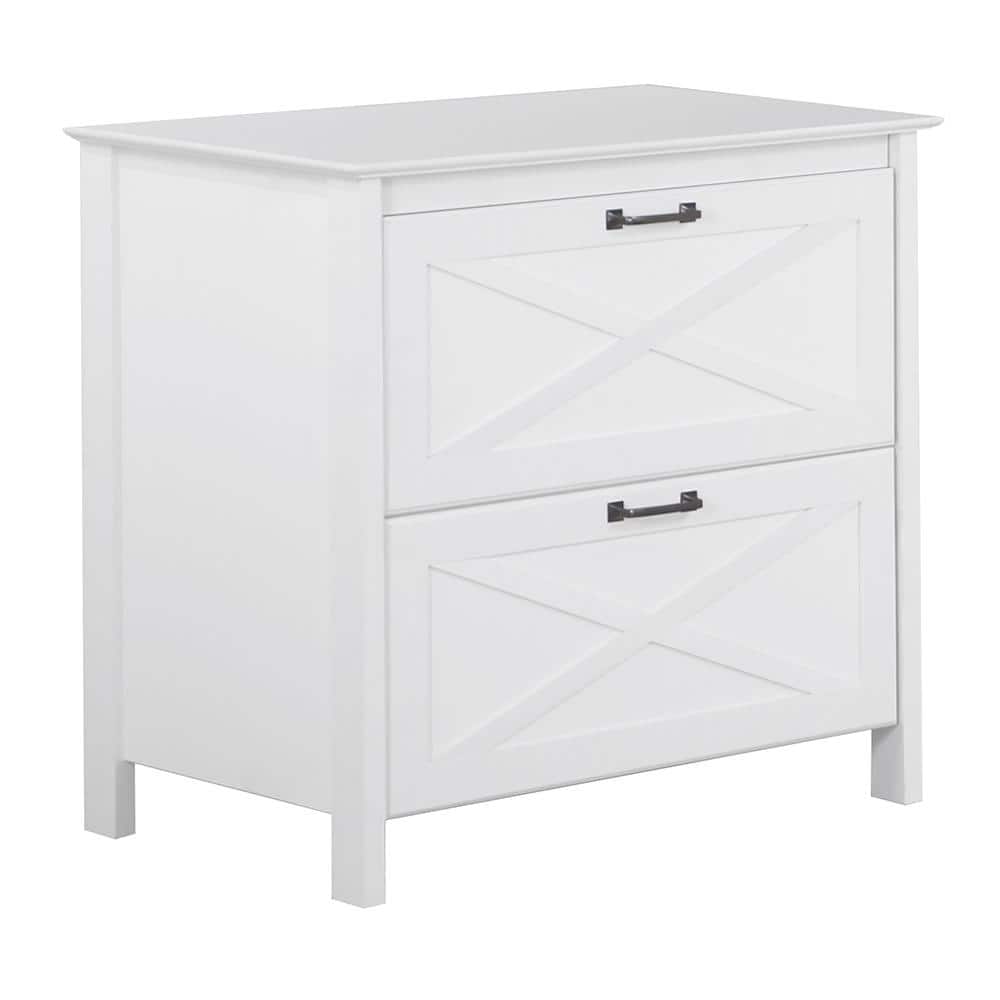 White 2-Drawer Lateral File Cabinet with Farmhouse Design