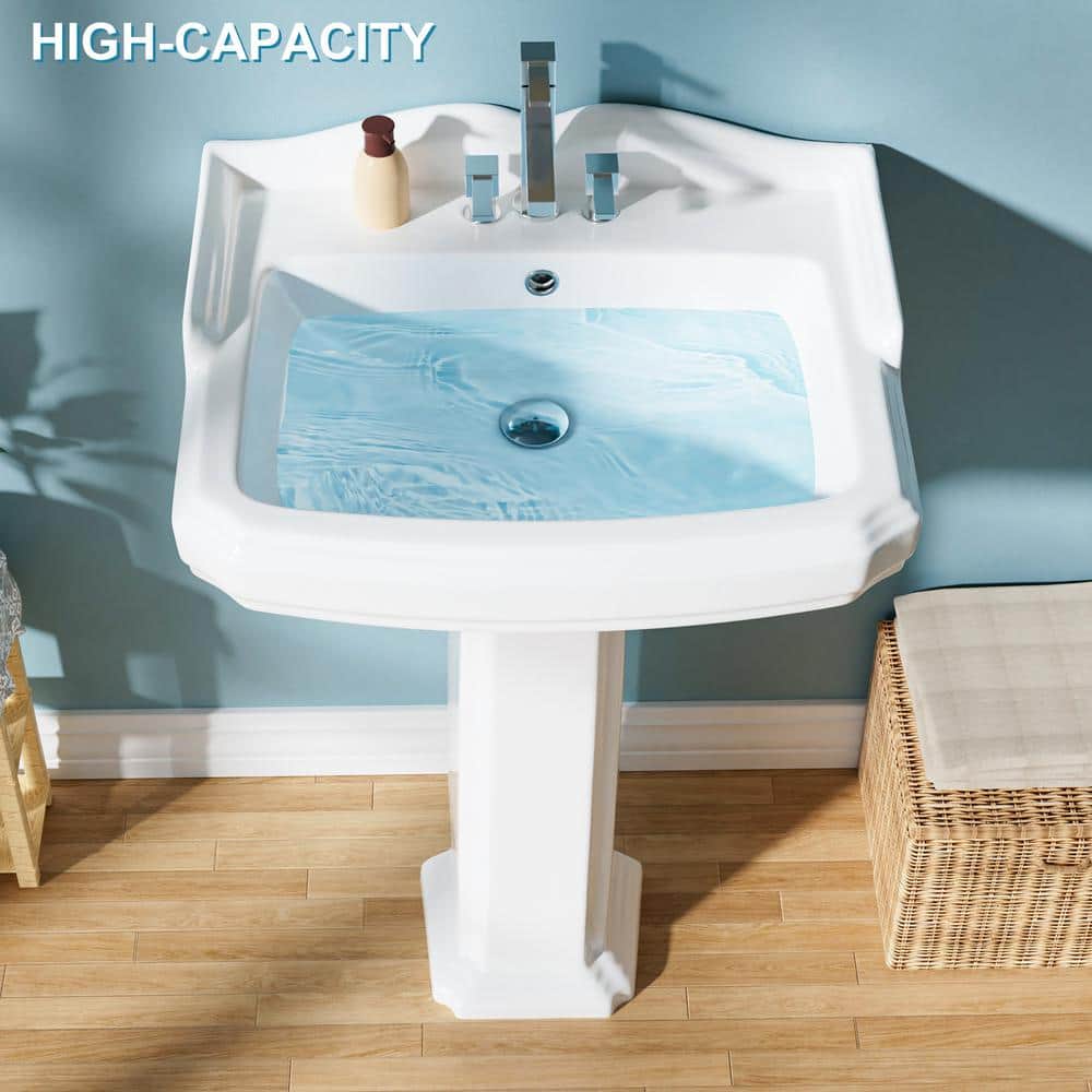 23-Inch White Ceramic Rectangular Pedestal Bathroom Sink