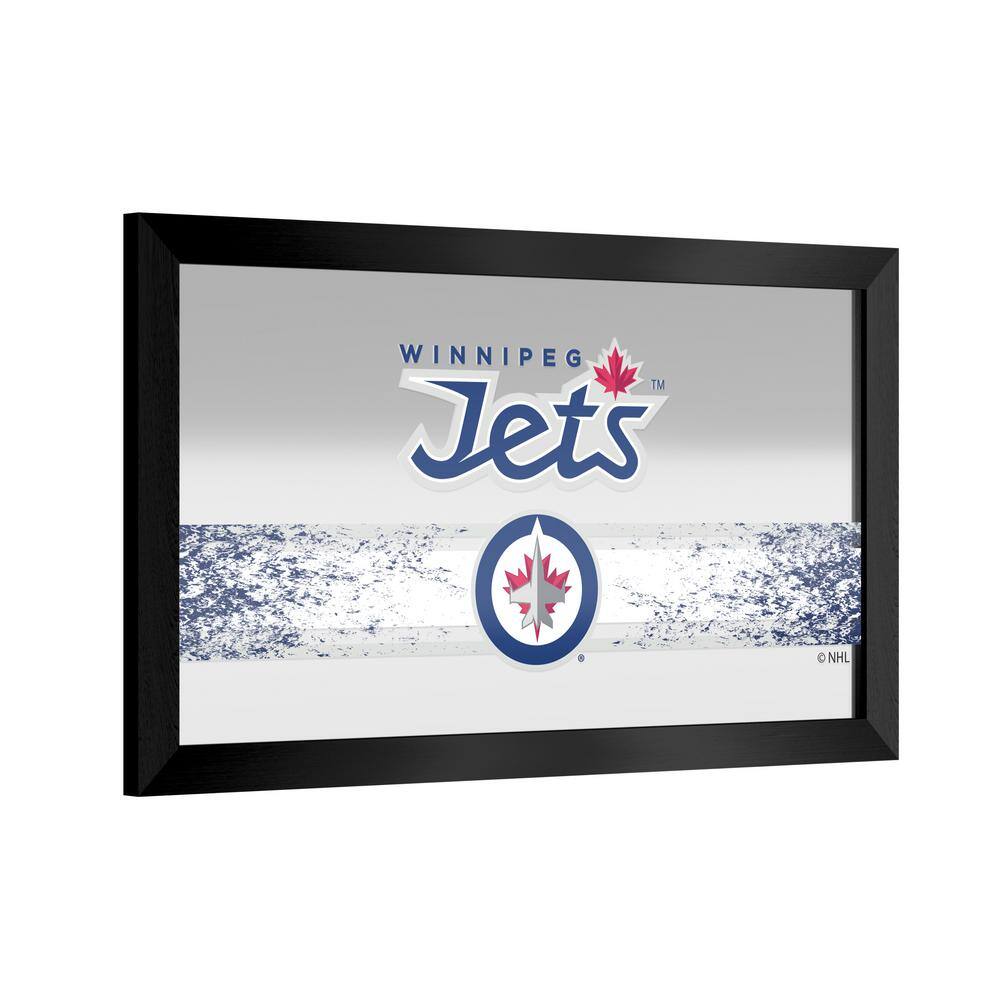 Winnipeg Jets Logo 26 in. W x 15 in. H Wood Black Framed Mirror NHL9WJ2