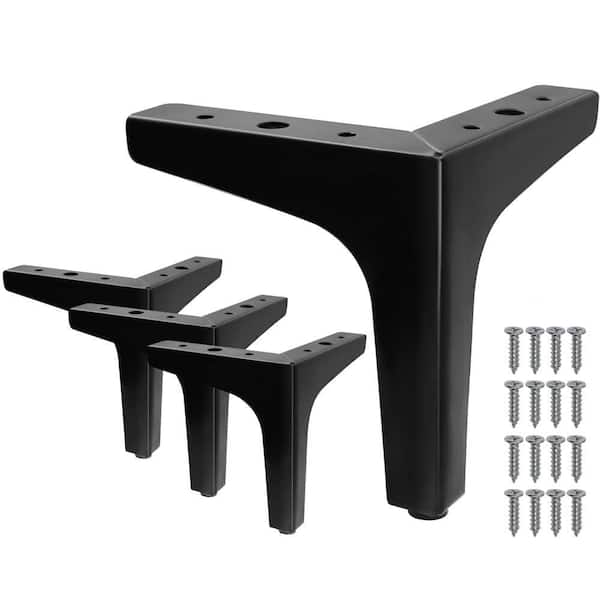 Angel Sar 6 in. Black Metal Triangular Furniture Legs for Table Cupboard Sofa Couch Chair (4-Pack)
