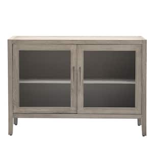 48.00 in. W x 15.70 in. D x 34.40 in. H Gray Linen Cabinetwith 2 Tempered Glass Doors, 4 Legs and Adjustable Shelf