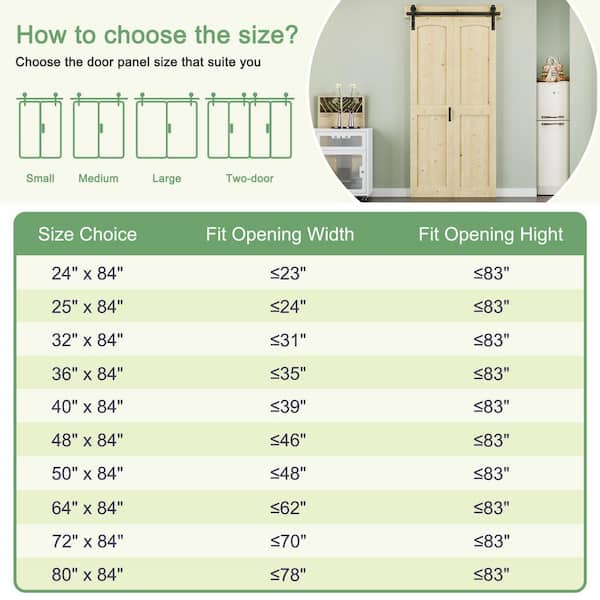 72 in. x 84 in. Paneled H Shape Solid Pine Wood Unfished Bi-fold Sliding Barn Door with Hardware Kit and Handle