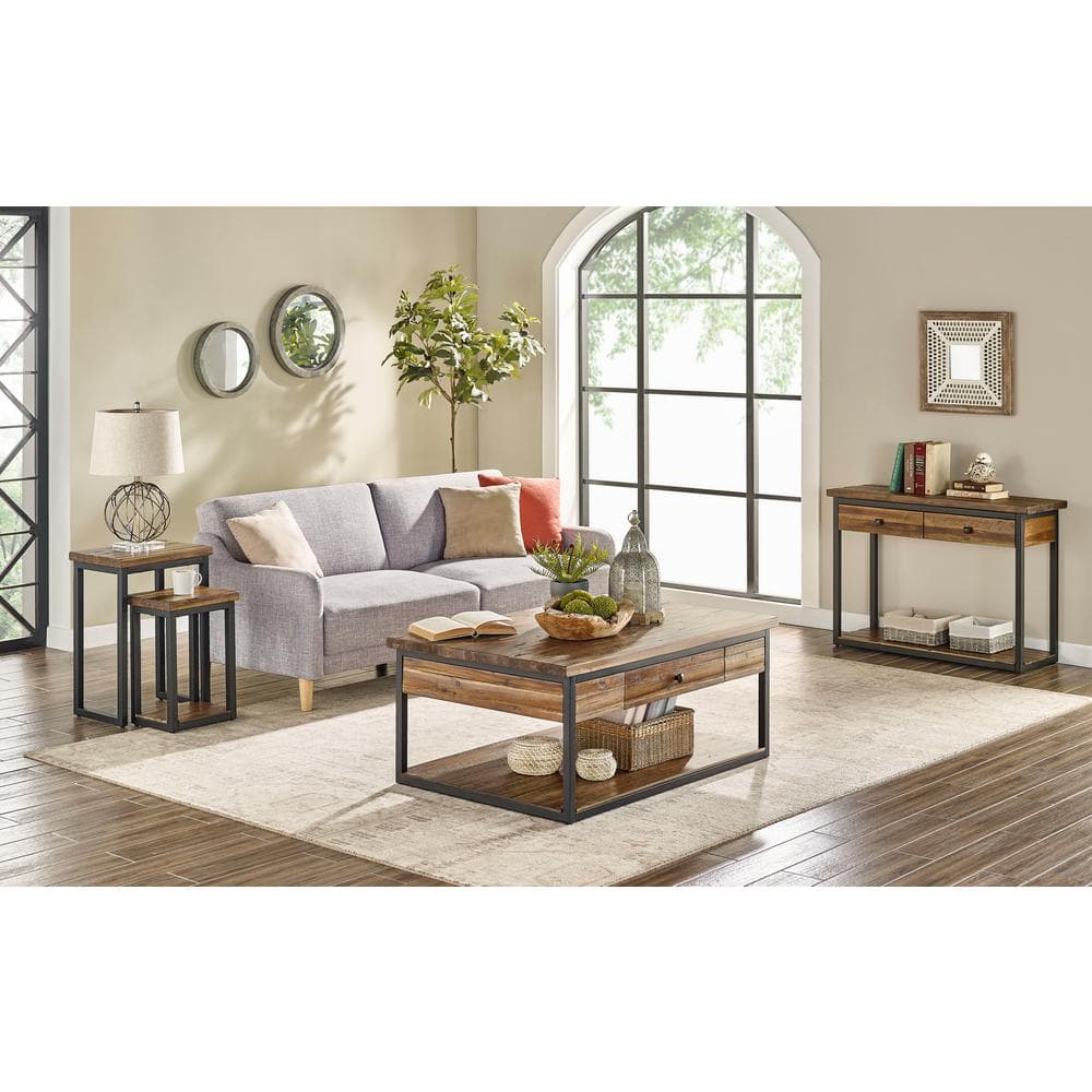 Claremont 48" Rustic Wood Coffee Table with Drawer and Shelf
