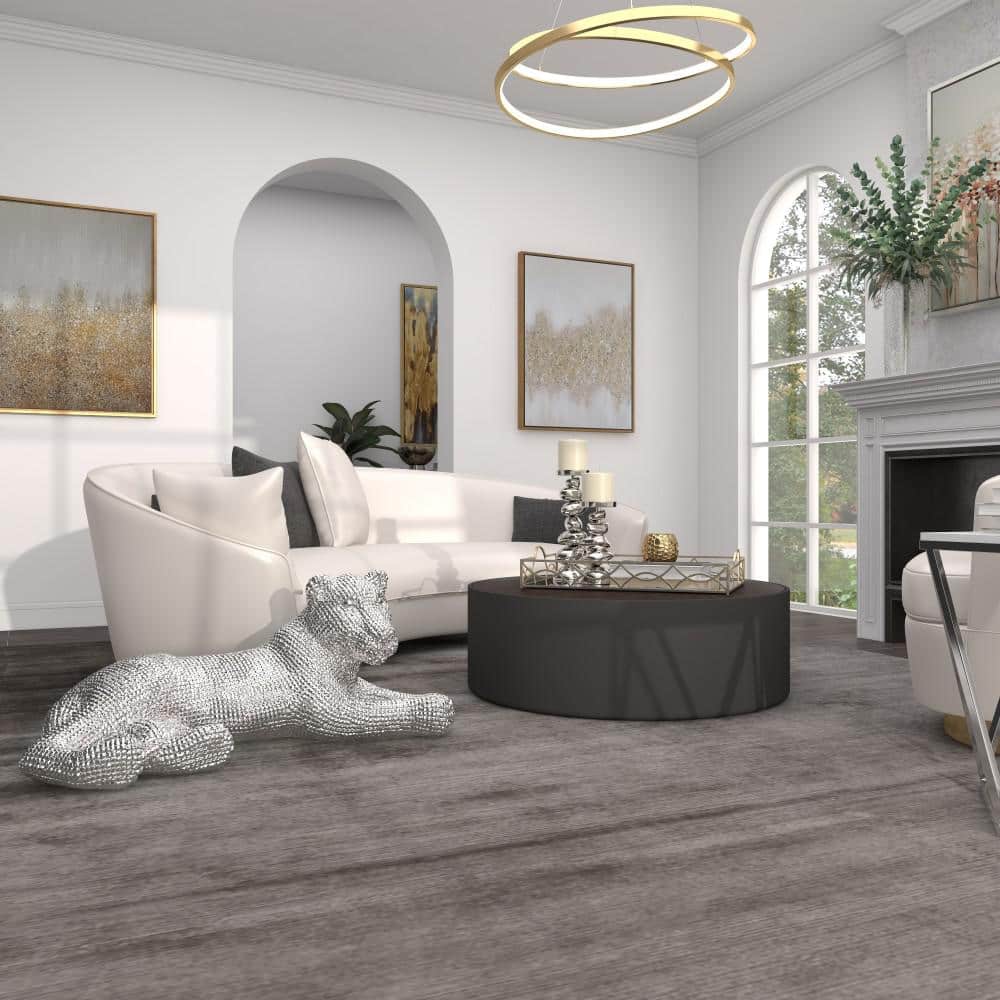 Silver Polystone Glam Leopard Floor Sculpture with Faceted Diamond Texture