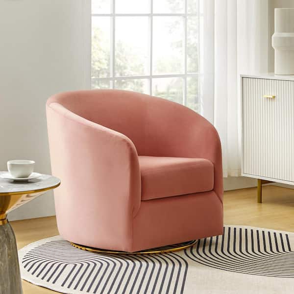 JAYDEN CREATION Estefan Pink Comfy Velvet Swivel Barrel Chair with Metal Base CHM0240 PINK The Home Depot