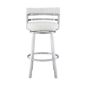 Titana 36-40 in. White/Brushed Stainless Steel Metal 26 in. Bar Stool with Faux Leather Seat