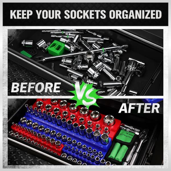 Magnetic Socket Organizer Set, 3PCS Magnetic Socket Holder, 1/4