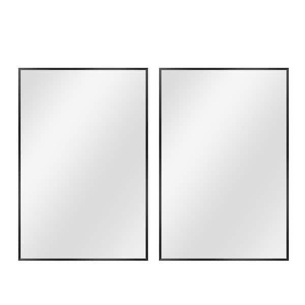 Dovelina 24 in. W x 36 in. H Medium Rectangle Black Hooks Contemporary Mirror 2-PCS