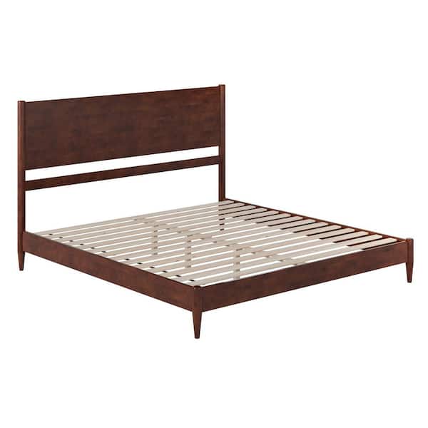 Pasadena Walnut Brown Solid Wood Frame King Low Profile Platform Bed